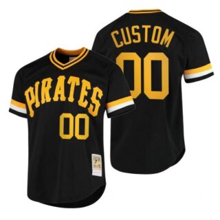 Men's Custom Pittsburgh Pirates Cool Base Jersey Black Throwback