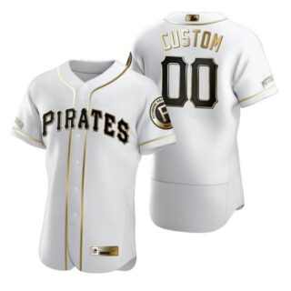 Men's Custom Pittsburgh Pirates Flex Base Jersey White Golden
