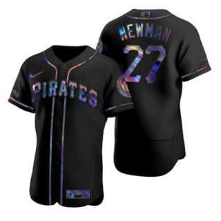 Men's #27 Kevin Newman Pittsburgh Pirates Flex Base Jersey Black Holographic