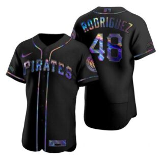 Men's #48 Richard Rodriguez Pittsburgh Pirates Black Holographic Jersey Black Holographic