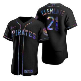 Men's #21 Roberto Clemente Pittsburgh Pirates Flex Base Jersey Black Holographic