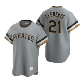 Men's #21 Roberto Clemente Pittsburgh Pirates Cool Base Jersey Gray Cooperstown