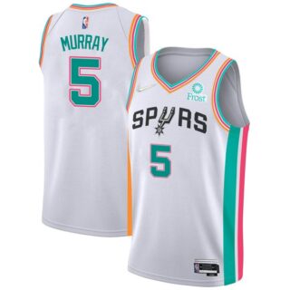 Men's San Antonio Spurs Dejounte Murray White City Edition 75th Anniversary Diamond Jersey Stitched