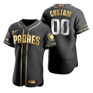 Men's Custom San Diego Padres Flex Base Jersey Black Golden