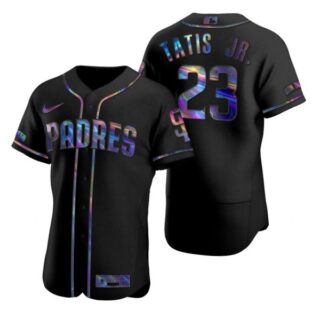 Men's #23 Fernando Tatis Jr. San Diego Padres Flex Base Jersey Black Holographic