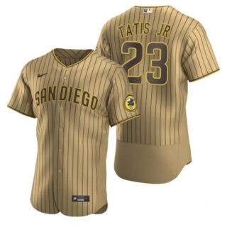 Men's #23 Fernando Tatis Jr. San Diego Padres Flex Base Jersey Tan Brown