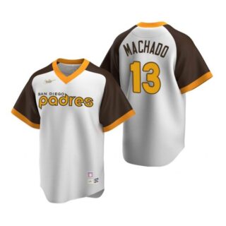 Men's #13 Manny Machado San Diego Padres Cool Base Jersey White Cooperstown