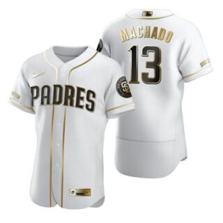 Men's #13 Manny Machado San Diego Padres Flex Base Jersey White Golden