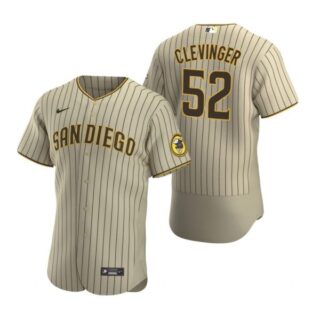 Men's #52 Mike Clevinger San Diego Padres Flex Base Jersey Tan Brown