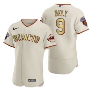 Men's #9 Brandon Belt San Francisco Giants Flex Base Jersey Cream Gold WS