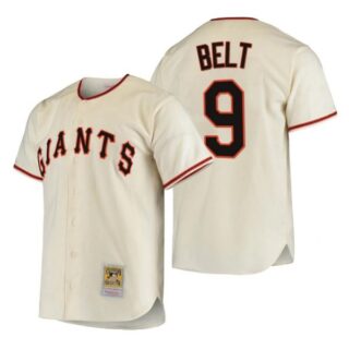 Men's #9 Brandon Belt San Francisco Giants Throwback Jersey Black,Cream