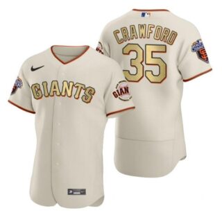 Men's #35 Brandon Crawford San Francisco Giants Flex Base Jersey Cream Gold WS