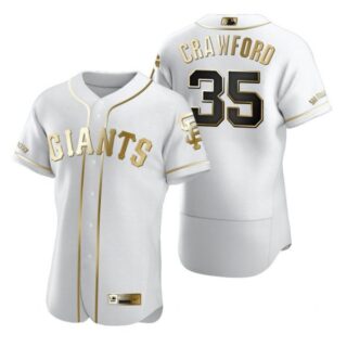 Men's #35 Brandon Crawford San Francisco Giants Flex Base Jersey White Golden