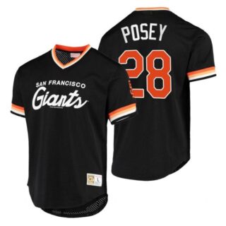 Men's #28 Buster Posey San Francisco Giants Throwback Jersey Black Throwback