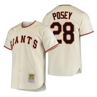 Men's #28 Buster Posey San Francisco Giants Throwback Jersey Black,Cream