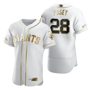 Men's #28 Buster Posey San Francisco Giants Flex Base Jersey White Golden