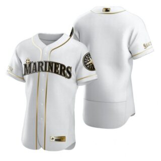 Men's Blank Seattle Mariners Flex Base Jersey White Golden Edition White Golden