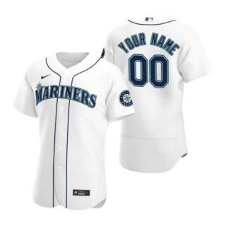 Men's Custom Seattle Mariners Flex Base Jersey Aqua White