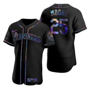 Men's Dylan Moore Seattle Mariners Flex Base Jersey Royal Black Holographic