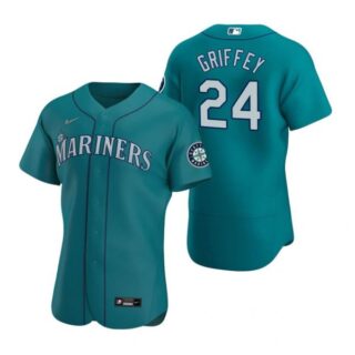 Men's Ken Griffey Jr. Seattle Mariners Flex Base Jersey Black Holographic Aqua