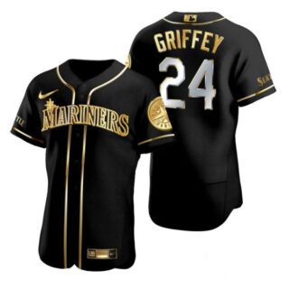 Men's Ken Griffey Jr. Seattle Mariners Flex Base Jersey Black Holographic Black Golden