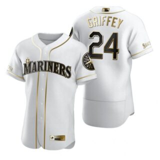 Men's Ken Griffey Jr. Seattle Mariners Flex Base Jersey Black Holographic White Golden