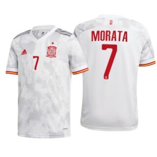 Men's Alvaro Morata Spain National Soccer Team White Away Jersey