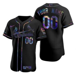 Men's Custom St. Louis Cardinals Flex Base Jersey White WS Black Holographic