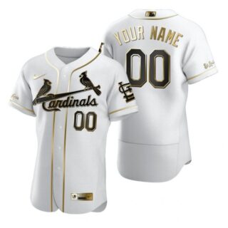 Men's Custom St. Louis Cardinals Flex Base Jersey White WS White Golden