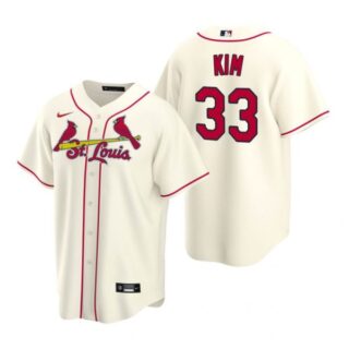 Men's Kwang Hyun Kim St. Louis Cardinals Cool Base Jersey Red Cream