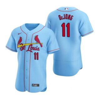 Men's Paul Dejong St. Louis Cardinals Flex Base Jersey White WS Light Blue