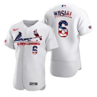 Men's Stan Musial St. Louis Cardinals Flex Base Jersey White WS White Stars
