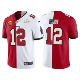 Men's Tom Brady Tampa Bay Buccaneers Super Bowl LV Red White Split Limited Stitched Jersey