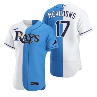 Men's Austin Meadows Tampa Bay Rays Flex Base Jersey Black Holographic White Blue