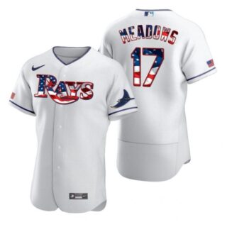 Men's Austin Meadows Tampa Bay Rays Flex Base Jersey Black Holographic White Stars