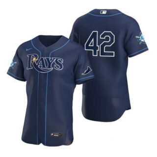 Men's Jackie Robinson Tampa Bay Rays Flex Base Jersey Navy Navy