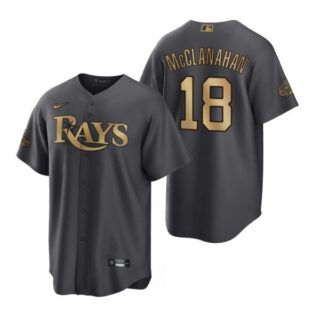 Men's Cool Base Shane Mcclanahan Tampa Bay Rays 2022 MLB All-Star Game Charcoal Black Stitched Jersey