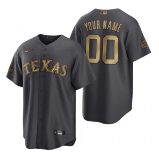 Men's Cool Base Custom Texas Rangers 2022 MLB All-Star Game Charcoal Black Stitched Jersey