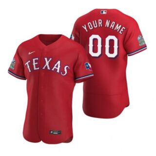 Men's Custom Texas Rangers Flex Base Jersey Black Holographic Scarlet