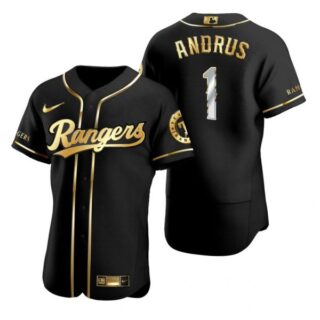 Men's Elvis Andrus Texas Rangers Flex Base Jersey Black Golden Black Golden