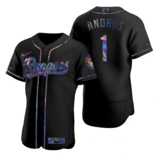 Men's Elvis Andrus Texas Rangers Flex Base Jersey Black Golden Black Holographic