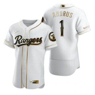 Men's Elvis Andrus Texas Rangers Flex Base Jersey Black Golden White Golden