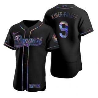 Men's Isiah Kiner Falefa Texas Rangers Flex Base Jersey Light Blue Black Holographic