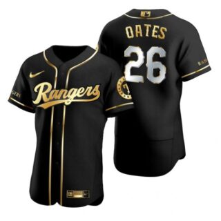 Men's Johnny Oates Texas Rangers Flex Base Jersey Black Golden Black Golden