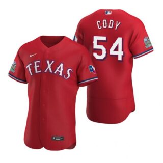 Men's Kyle Cody Texas Rangers Flex Base Jersey Black Holographic Scarlet
