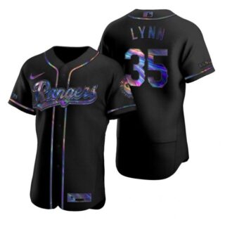Men's Lance Lynn Texas Rangers Flex Base Jersey Black Golden Black Holographic