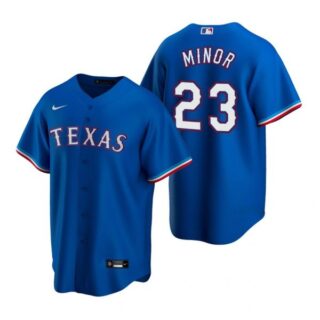 Men's Mike Minor Texas Rangers Cool Base Jersey Gray Royal