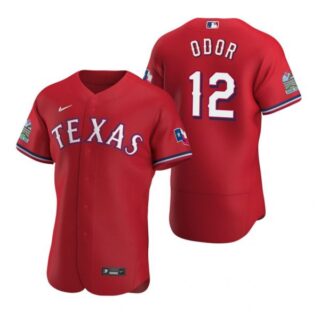 Men's Rougned Odor Texas Rangers Flex Base Jersey Black Holographic Scarlet