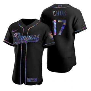 Men's Shin Soo Choo Texas Rangers Flex Base Jersey Light Blue Black Holographic