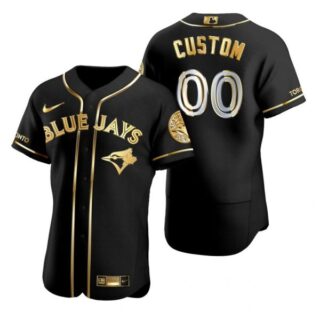 Men's Custom Toronto Blue Jays Flex Base Jersey Black Golden Black Golden